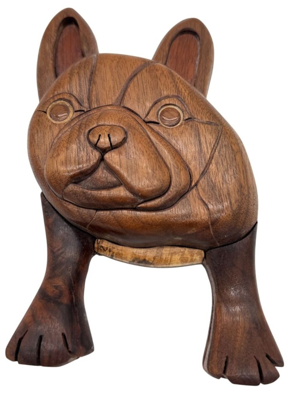 French Bulldog Dog Hand Carved Intarsia Wood Wall Plaque Frenchie Dog 7.5 x 4.5